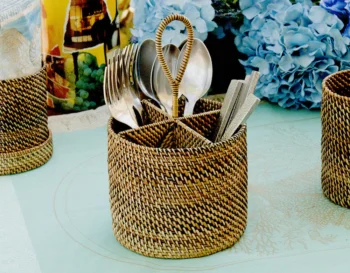 Calaisio 4 Section Woven Flatware Caddy - Image 2